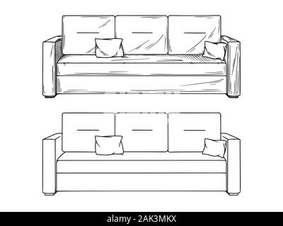 Realistic sketch of sofas isolated on white background. Vector illustration Stock Vector
