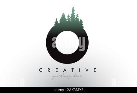 Creative O Letter Logo Idea With Pine Forest Trees. Letter O Design With Pine Tree on TopVector Illustration. Stock Vector