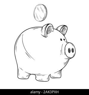 Sketch piggy banks isolated on a white background. Vector illustration Stock Vector