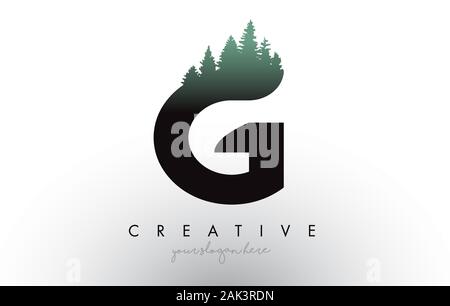 Creative G Letter Logo Idea With Pine Forest Trees. Letter G Design With Pine Tree on TopVector Illustration. Stock Vector