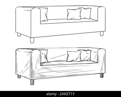 Realistic sketch of sofas isolated on white background. Vector illustration Stock Vector