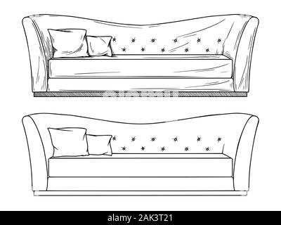 Realistic sketch of sofas isolated on white background. Vector illustration Stock Vector