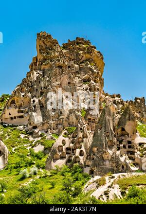 Uchisar Castle in Cappadocia, Turkey Stock Photo