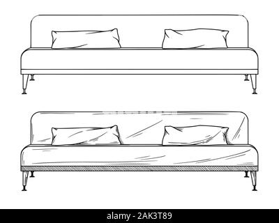 Realistic sketch of sofas isolated on white background. Vector illustration Stock Vector