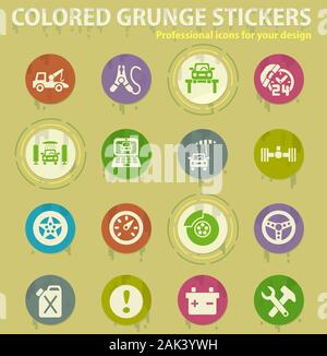 car service colored grunge icons Stock Vector