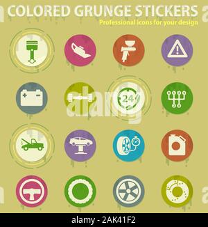 car service colored grunge icons Stock Vector