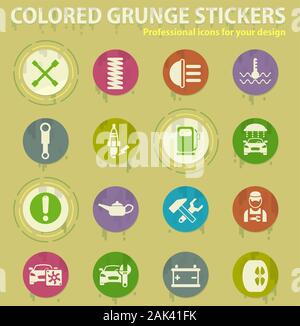 car service colored grunge icons Stock Vector