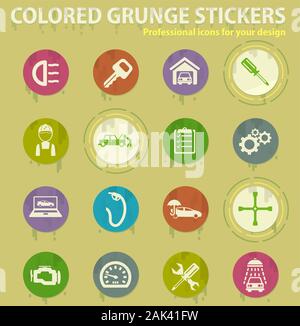 car service colored grunge icons Stock Vector