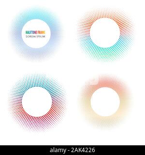 halftone round frames set. Geometric design vector elements Stock Vector
