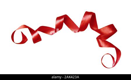 Curled red silk ribbon isolated on white Stock Photo