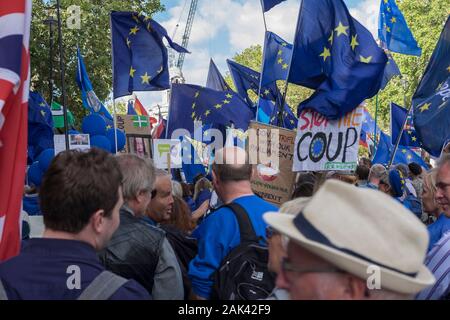 An anti-Brexit protest along Whitehall street, London, UK. 09/09/19 Stock Photo