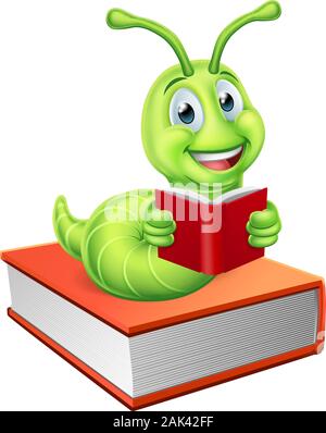 Reading Bookworm Worm Caterpillar on Book Stock Vector