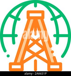 Oil-Derrick Planet Problem Vector Thin Line Icon Stock Vector