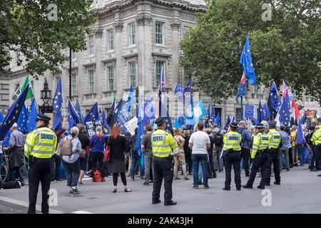An anti-Brexit protest along Whitehall street, London, UK. 09/09/19 Stock Photo
