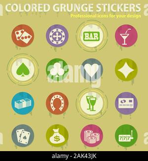 casino colored grunge icons Stock Vector