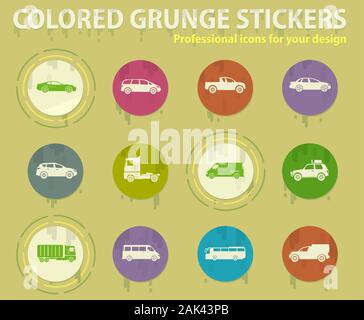 Vehicles colored grunge icons Stock Vector