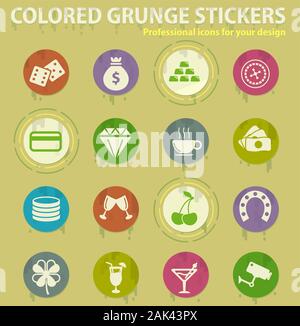 casino colored grunge icons Stock Vector