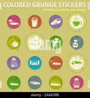 Car wash colored grunge icons Stock Vector