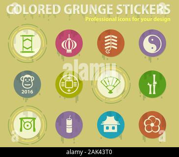 Chinese New Year colored grunge icons Stock Vector