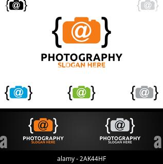 Code Camera Photography Logo Icon Vector Design Template Stock Vector