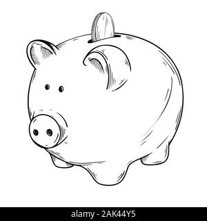 Sketch piggy banks isolated on a white background. Vector illustration Stock Vector