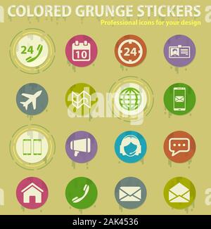 Contacts colored grunge icons Stock Vector