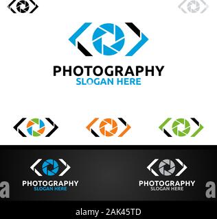 Code Camera Photography Logo Icon Vector Design Template Stock Vector