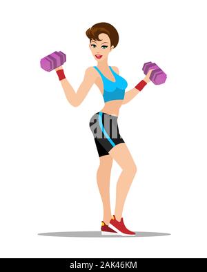 Beautiful Girl Workout with Dumbbell. Fitness concept. Vector illustration. Stock Vector