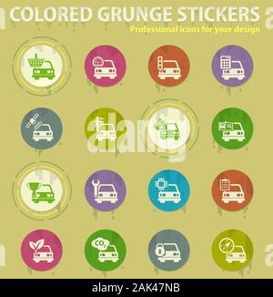 car service colored grunge icons Stock Vector