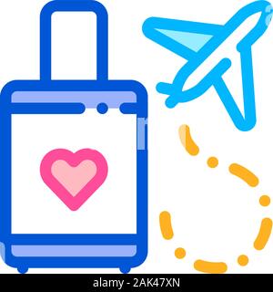 Valise And Airplane Honeymoon Trip Vector Icon Stock Vector