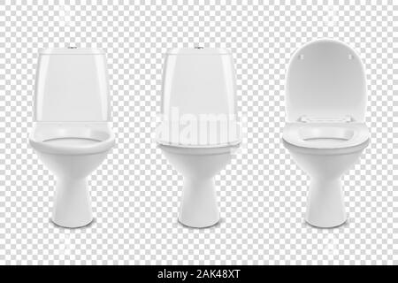 Vector 3d Realistic White eramic Toilet Icon Set Closeup Isolated on ...