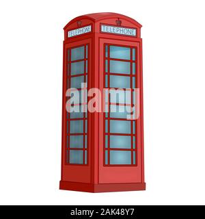 London phone booth isolated on white background. Red telephone box. British realistic style phone cabin. Traditional English phone box. Stock vector Stock Vector
