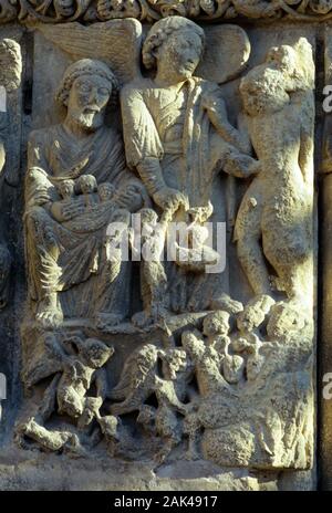 Northern Spain: Estella - Portal Figurines at the Church of San Miguel | usage worldwide Stock Photo
