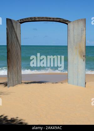 A gateway to the beach at Praia do Espelho in Bahia, Brazil Stock Photo