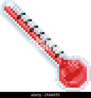 Hot Thermometer Pixel Art Icon Stock Vector