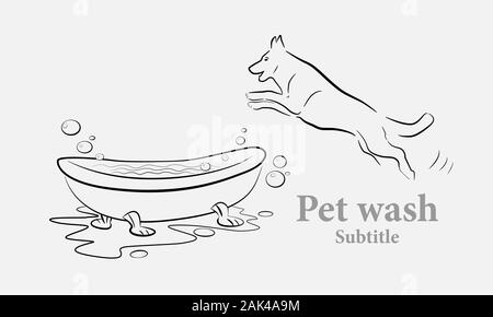 Dog wash, pet health care solution lowercase flat logo design template. Grey background Stock Vector