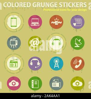 Communication colored grunge icons Stock Vector