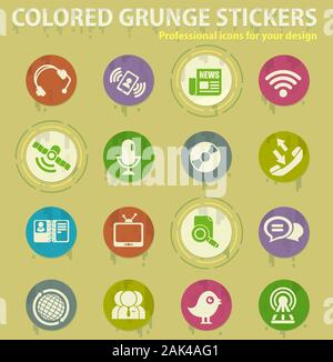 Communication colored grunge icons Stock Vector