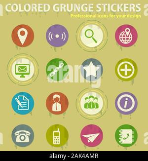 Contacts colored grunge icons Stock Vector