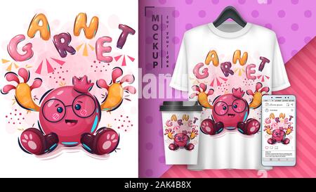 Funny pomegranate poster and merchandising Stock Vector