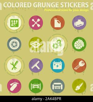 Auto Service colored grunge icons Stock Vector