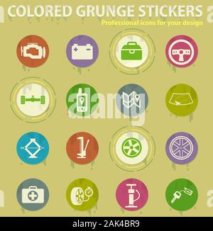 Car shop colored grunge icons Stock Vector