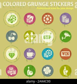 casino colored grunge icons Stock Vector