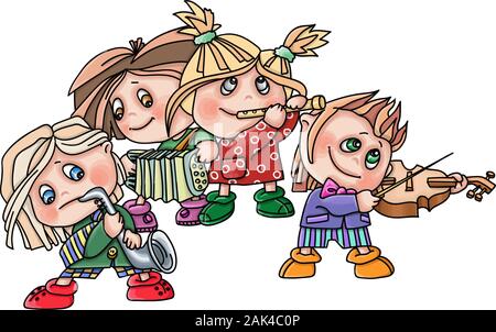 vector illustration funny musicans gierl boy musical instruments Stock Vector