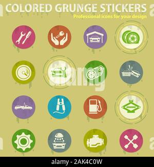 Auto Service colored grunge icons Stock Vector