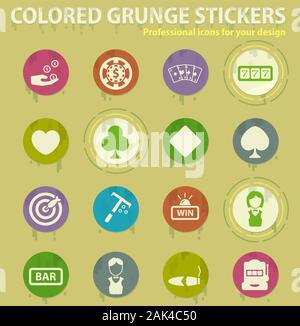 casino colored grunge icons Stock Vector