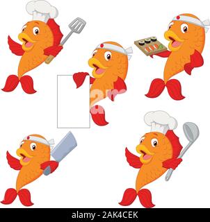 Set of chef fish cartoon Stock Vector