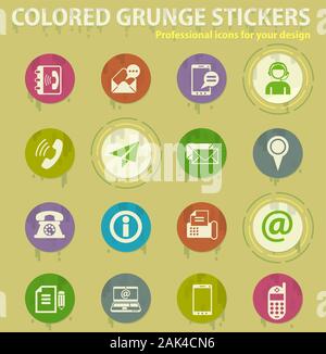 Contacts colored grunge icons Stock Vector