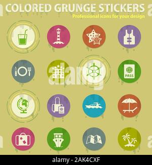 cruise colored grunge icons Stock Vector