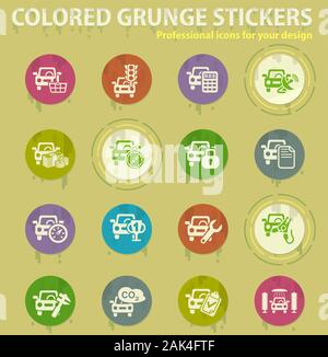 car service colored grunge icons Stock Vector
